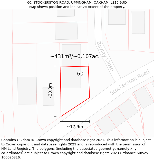 60, STOCKERSTON ROAD, UPPINGHAM, OAKHAM, LE15 9UD: Plot and title map