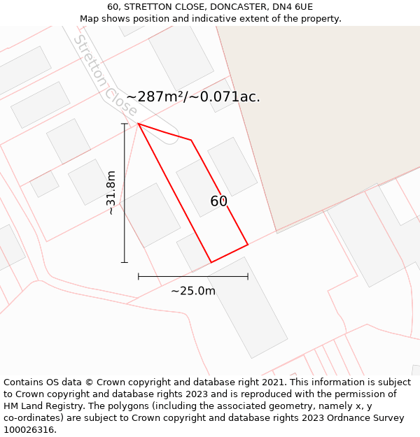 60, STRETTON CLOSE, DONCASTER, DN4 6UE: Plot and title map