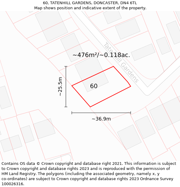 60, TATENHILL GARDENS, DONCASTER, DN4 6TL: Plot and title map