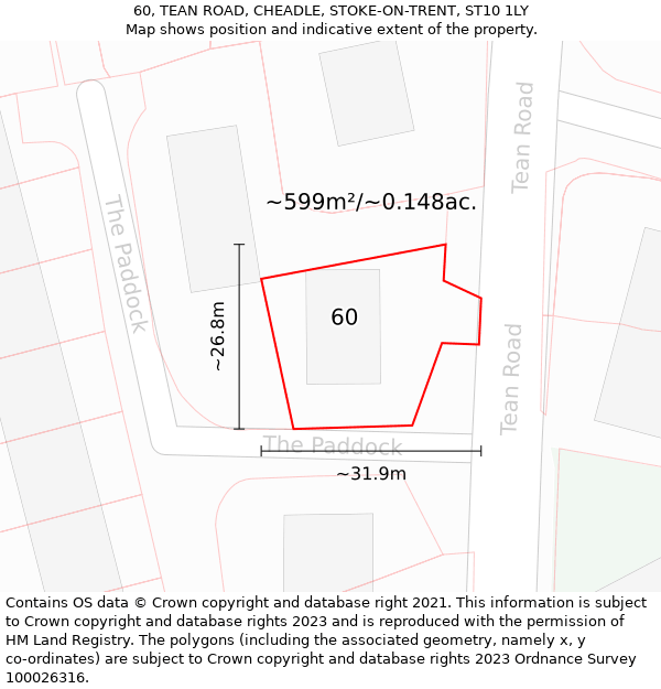 60, TEAN ROAD, CHEADLE, STOKE-ON-TRENT, ST10 1LY: Plot and title map