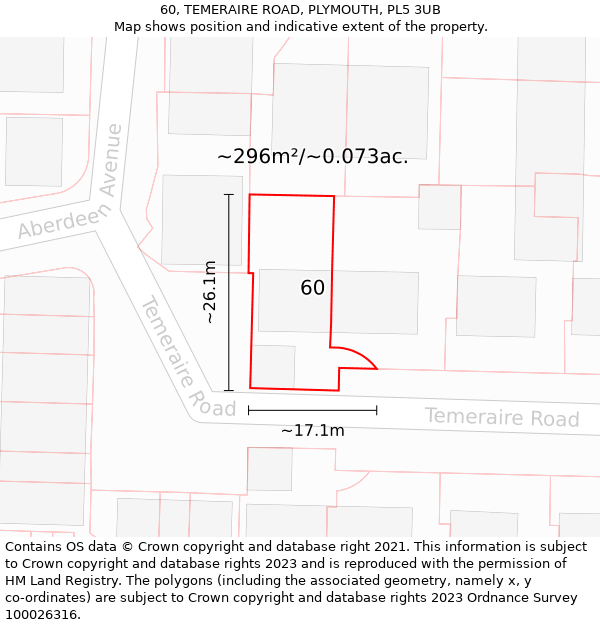 60, TEMERAIRE ROAD, PLYMOUTH, PL5 3UB: Plot and title map