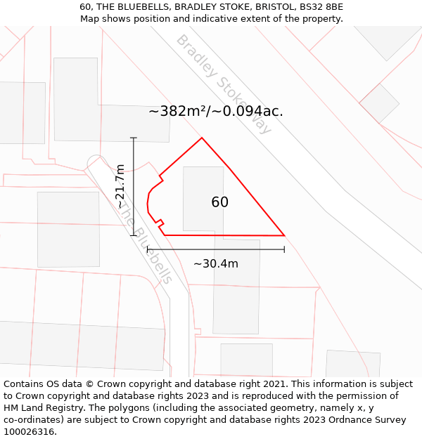 60, THE BLUEBELLS, BRADLEY STOKE, BRISTOL, BS32 8BE: Plot and title map