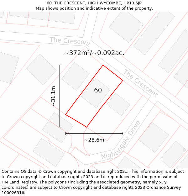 60, THE CRESCENT, HIGH WYCOMBE, HP13 6JP: Plot and title map