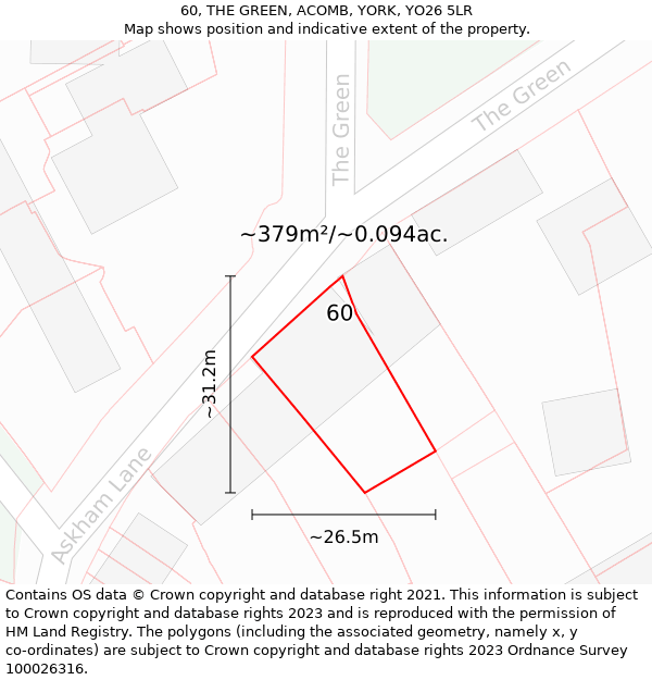 60, THE GREEN, ACOMB, YORK, YO26 5LR: Plot and title map