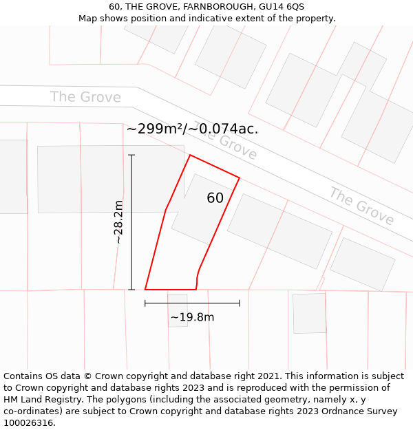 60, THE GROVE, FARNBOROUGH, GU14 6QS: Plot and title map