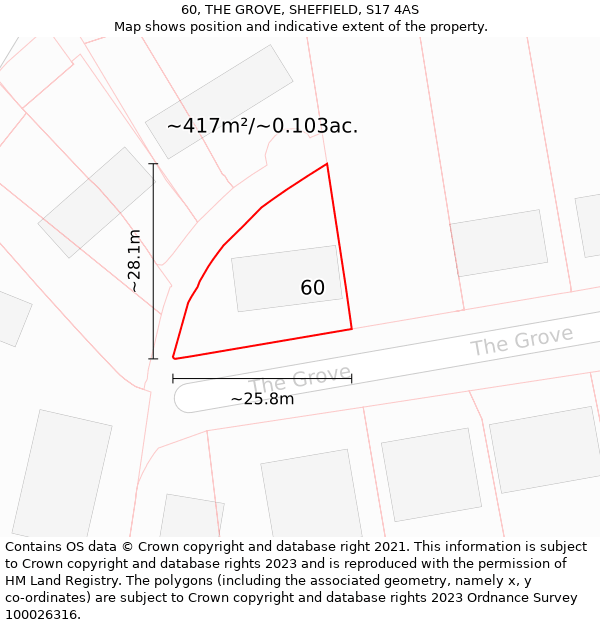 60, THE GROVE, SHEFFIELD, S17 4AS: Plot and title map