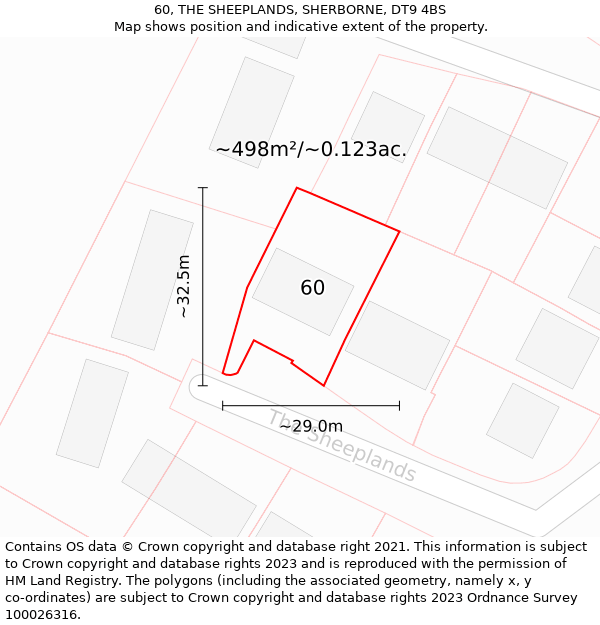 60, THE SHEEPLANDS, SHERBORNE, DT9 4BS: Plot and title map