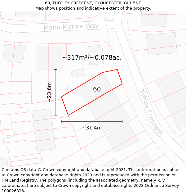 60, TUFFLEY CRESCENT, GLOUCESTER, GL1 5NE: Plot and title map