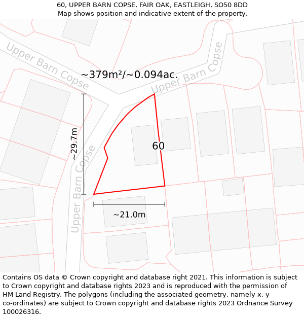 60, UPPER BARN COPSE, FAIR OAK, EASTLEIGH, SO50 8DD: Plot and title map