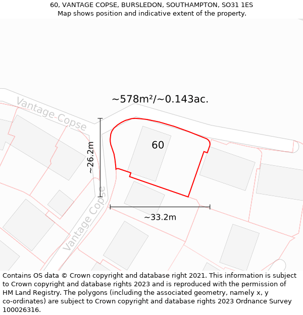 60, VANTAGE COPSE, BURSLEDON, SOUTHAMPTON, SO31 1ES: Plot and title map