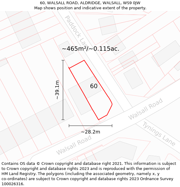 60, WALSALL ROAD, ALDRIDGE, WALSALL, WS9 0JW: Plot and title map