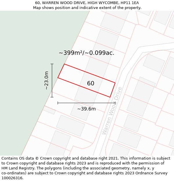 60, WARREN WOOD DRIVE, HIGH WYCOMBE, HP11 1EA: Plot and title map