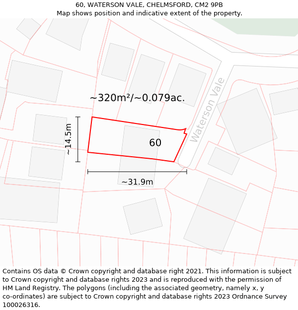 60, WATERSON VALE, CHELMSFORD, CM2 9PB: Plot and title map