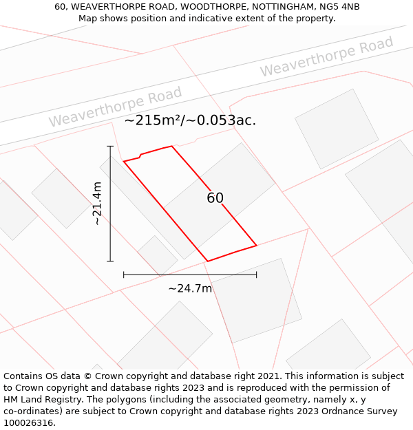 60, WEAVERTHORPE ROAD, WOODTHORPE, NOTTINGHAM, NG5 4NB: Plot and title map