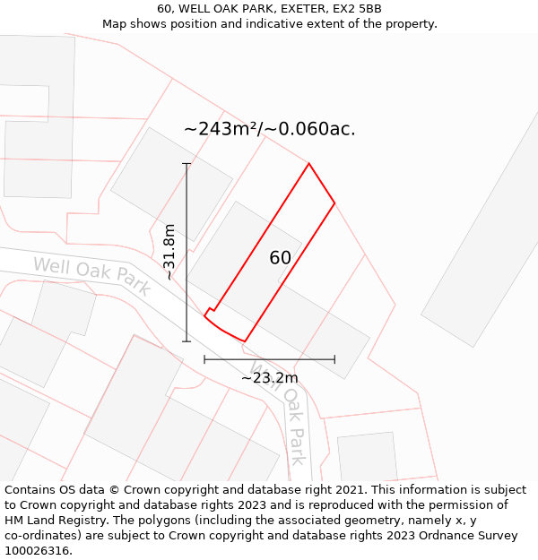 60, WELL OAK PARK, EXETER, EX2 5BB: Plot and title map