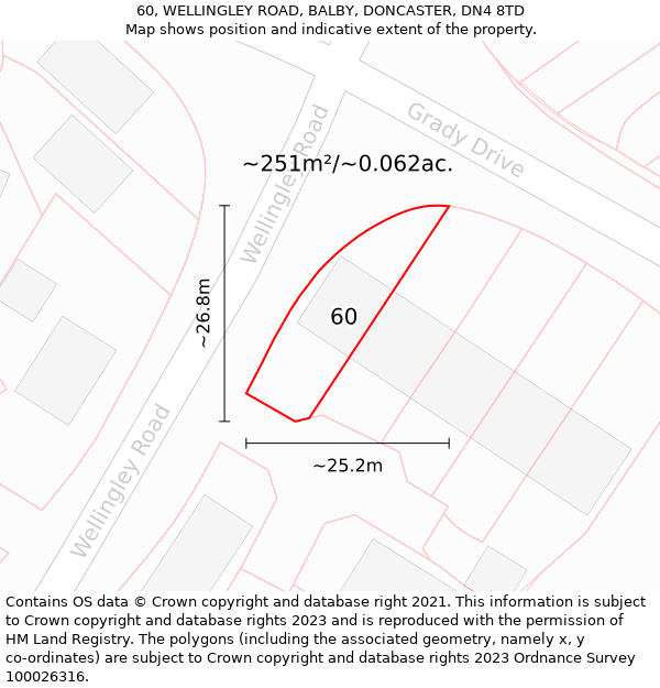 60, WELLINGLEY ROAD, BALBY, DONCASTER, DN4 8TD: Plot and title map