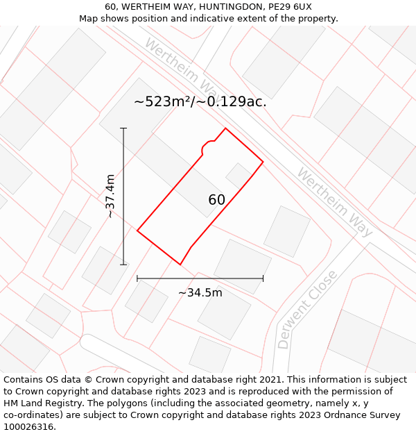 60, WERTHEIM WAY, HUNTINGDON, PE29 6UX: Plot and title map