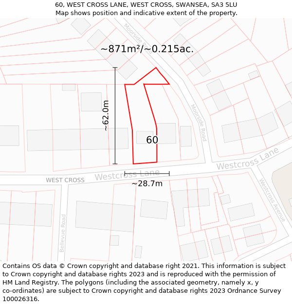 60, WEST CROSS LANE, WEST CROSS, SWANSEA, SA3 5LU: Plot and title map