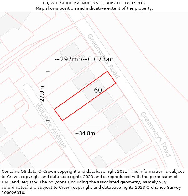 60, WILTSHIRE AVENUE, YATE, BRISTOL, BS37 7UG: Plot and title map