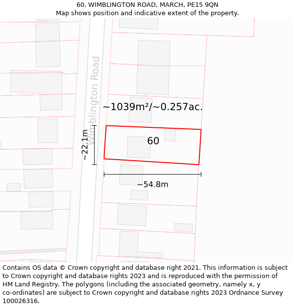 60, WIMBLINGTON ROAD, MARCH, PE15 9QN: Plot and title map