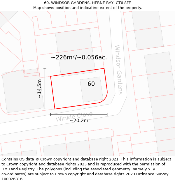 60, WINDSOR GARDENS, HERNE BAY, CT6 8FE: Plot and title map