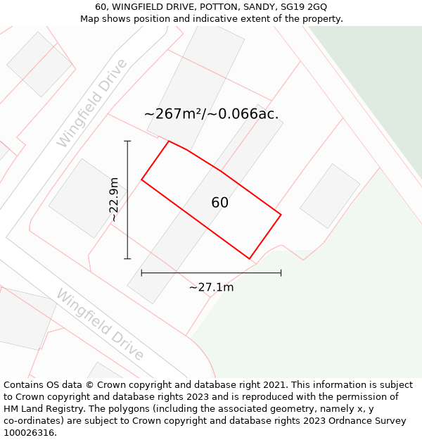 60, WINGFIELD DRIVE, POTTON, SANDY, SG19 2GQ: Plot and title map