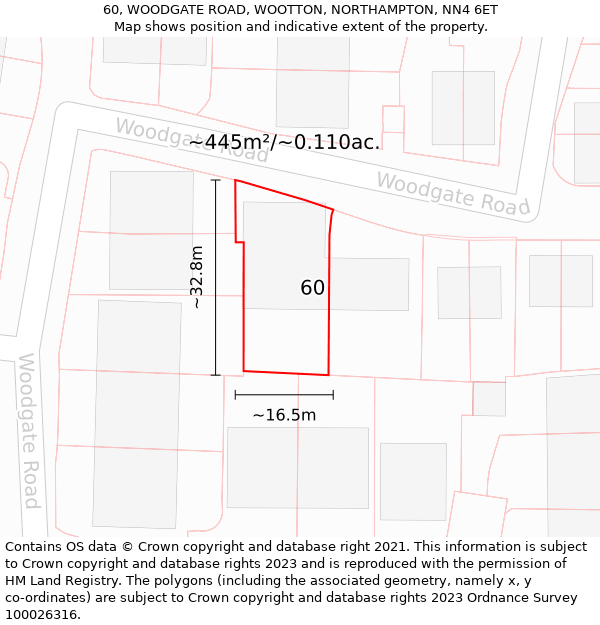 60, WOODGATE ROAD, WOOTTON, NORTHAMPTON, NN4 6ET: Plot and title map