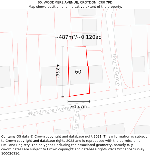 60, WOODMERE AVENUE, CROYDON, CR0 7PD: Plot and title map