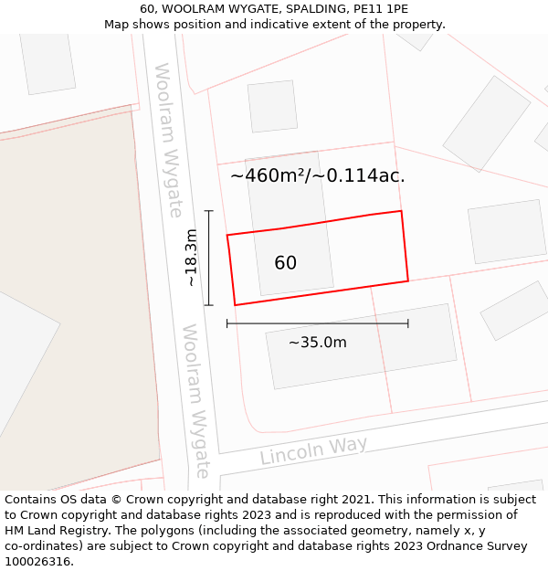 60, WOOLRAM WYGATE, SPALDING, PE11 1PE: Plot and title map