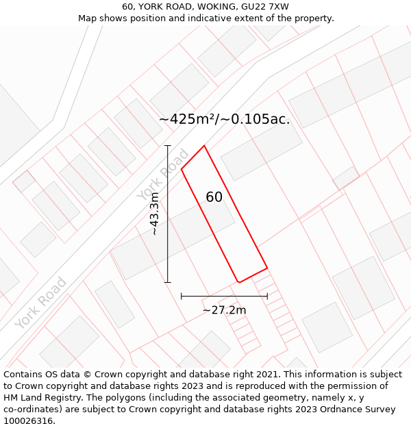 60, YORK ROAD, WOKING, GU22 7XW: Plot and title map