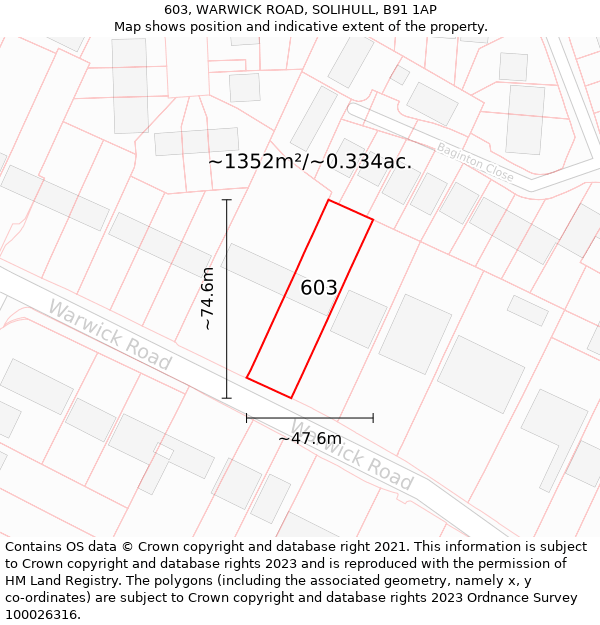 603, WARWICK ROAD, SOLIHULL, B91 1AP: Plot and title map