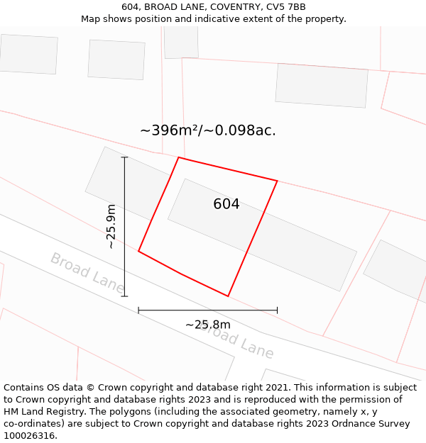 604, BROAD LANE, COVENTRY, CV5 7BB: Plot and title map