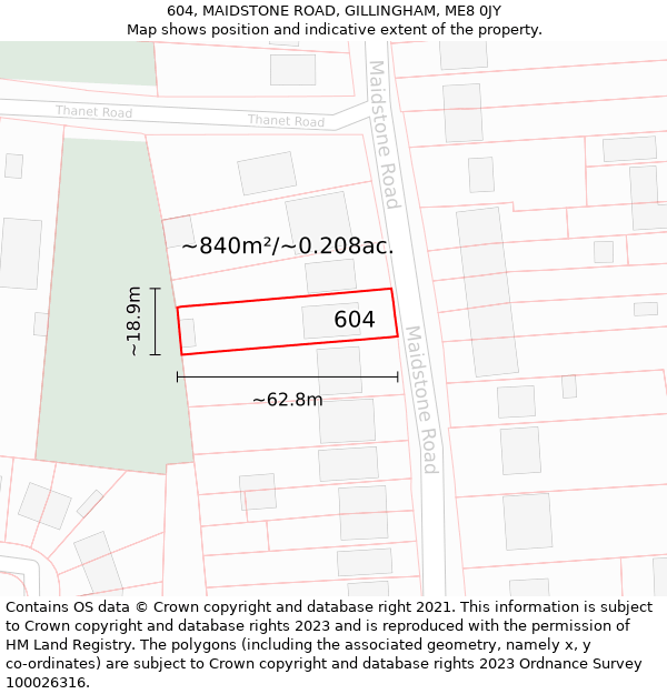 604, MAIDSTONE ROAD, GILLINGHAM, ME8 0JY: Plot and title map