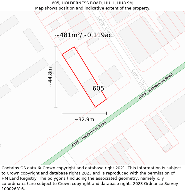 605, HOLDERNESS ROAD, HULL, HU8 9AJ: Plot and title map