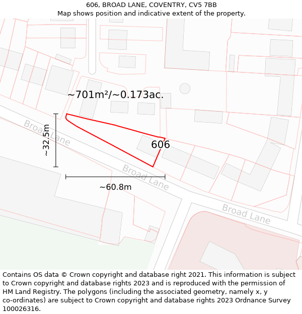 606, BROAD LANE, COVENTRY, CV5 7BB: Plot and title map