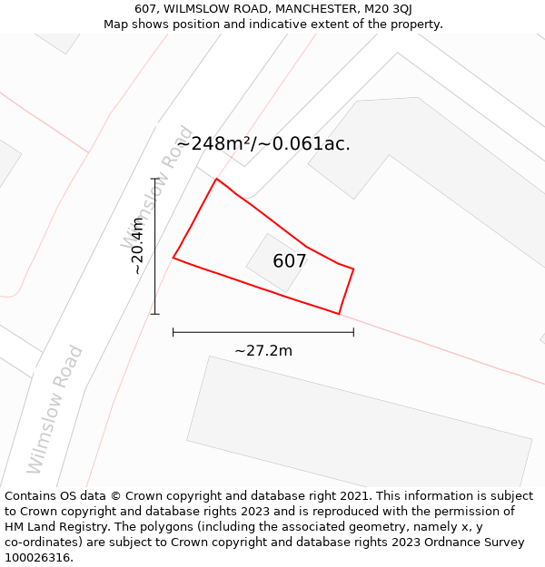 607, WILMSLOW ROAD, MANCHESTER, M20 3QJ: Plot and title map