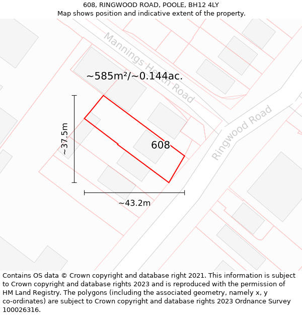 608, RINGWOOD ROAD, POOLE, BH12 4LY: Plot and title map