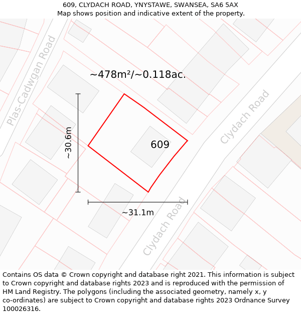 609, CLYDACH ROAD, YNYSTAWE, SWANSEA, SA6 5AX: Plot and title map