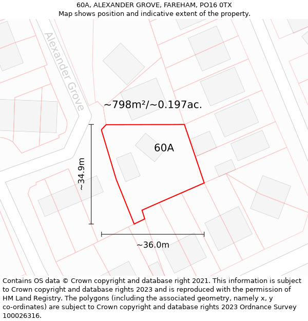 60A, ALEXANDER GROVE, FAREHAM, PO16 0TX: Plot and title map