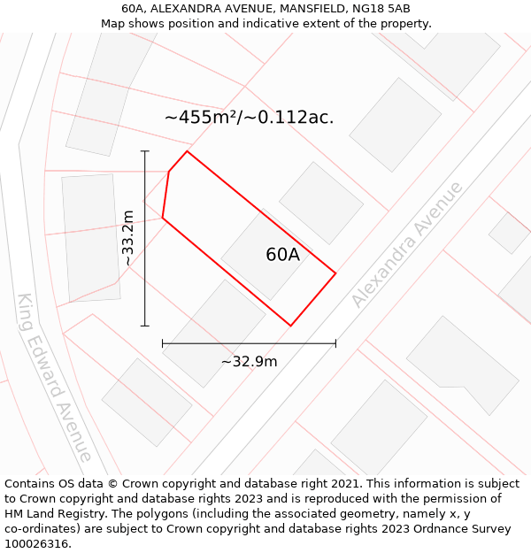 60A, ALEXANDRA AVENUE, MANSFIELD, NG18 5AB: Plot and title map