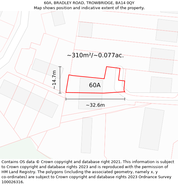 60A, BRADLEY ROAD, TROWBRIDGE, BA14 0QY: Plot and title map