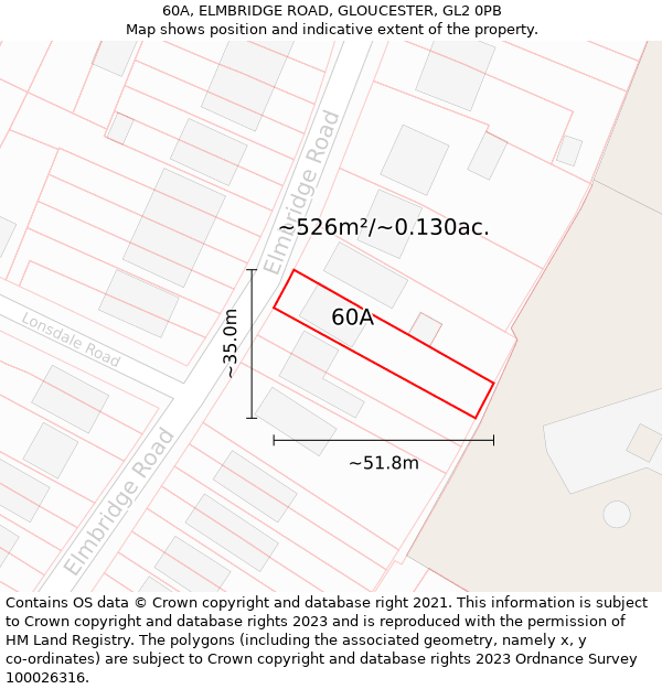 60A, ELMBRIDGE ROAD, GLOUCESTER, GL2 0PB: Plot and title map