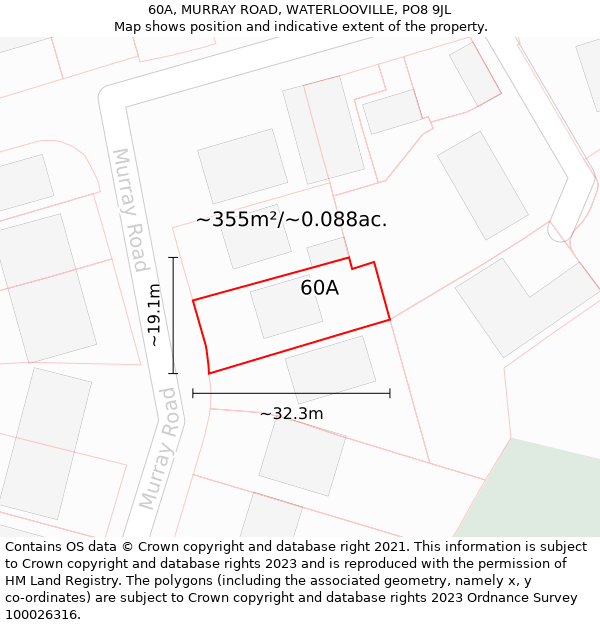 60A, MURRAY ROAD, WATERLOOVILLE, PO8 9JL: Plot and title map