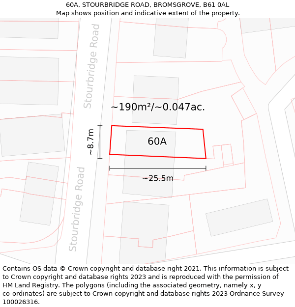 60A, STOURBRIDGE ROAD, BROMSGROVE, B61 0AL: Plot and title map