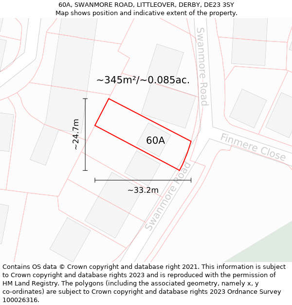 60A, SWANMORE ROAD, LITTLEOVER, DERBY, DE23 3SY: Plot and title map