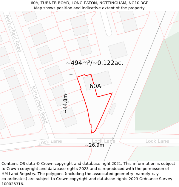 60A, TURNER ROAD, LONG EATON, NOTTINGHAM, NG10 3GP: Plot and title map