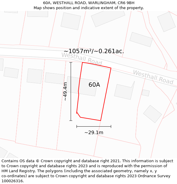 60A, WESTHALL ROAD, WARLINGHAM, CR6 9BH: Plot and title map