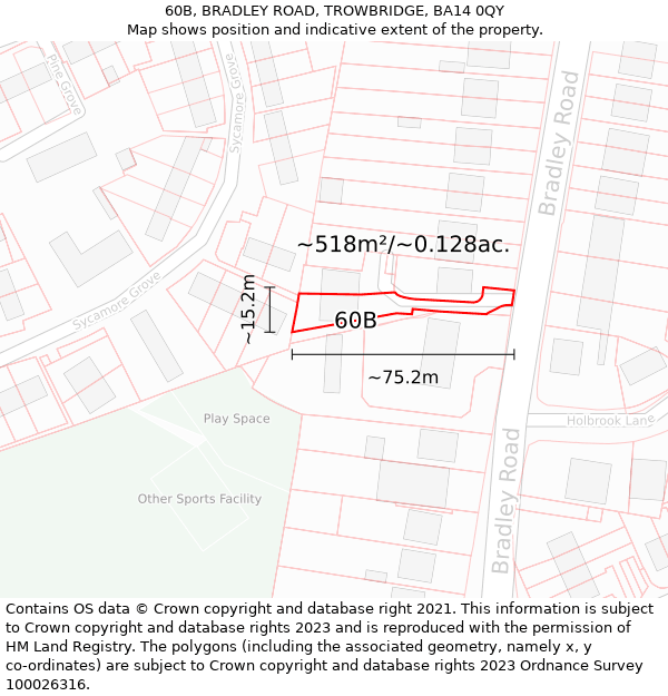 60B, BRADLEY ROAD, TROWBRIDGE, BA14 0QY: Plot and title map