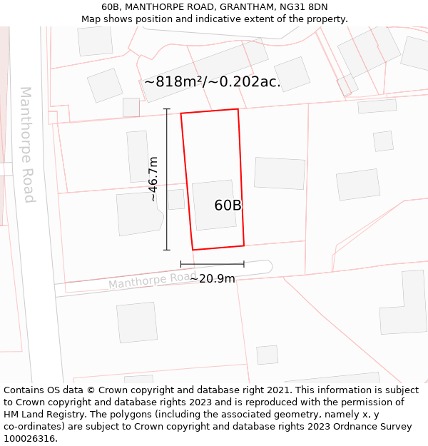 60B, MANTHORPE ROAD, GRANTHAM, NG31 8DN: Plot and title map