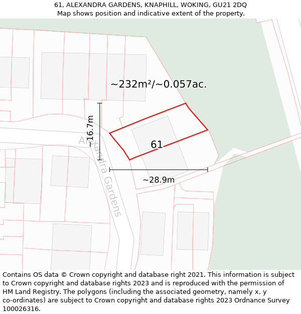 61, ALEXANDRA GARDENS, KNAPHILL, WOKING, GU21 2DQ: Plot and title map